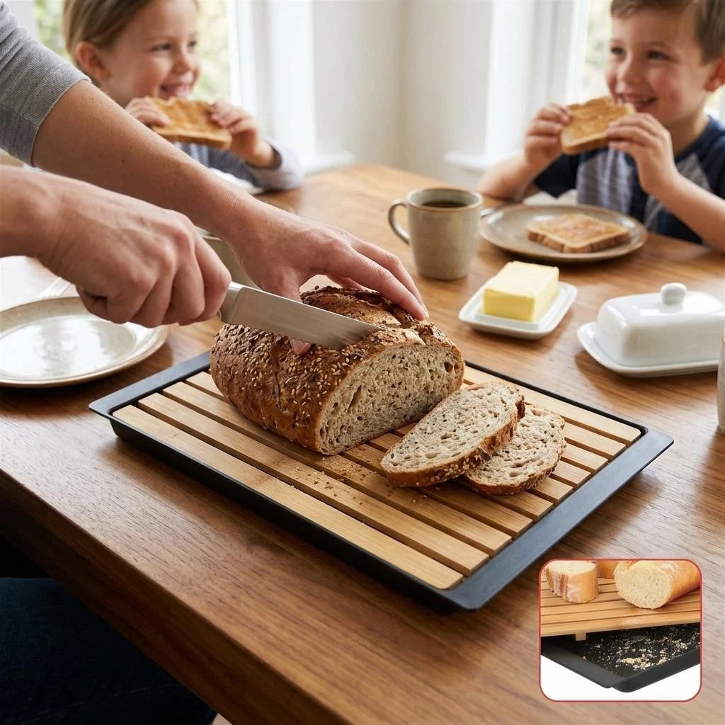 Bamboo Bread Board with Crumb Tray 38 x 27 cm
