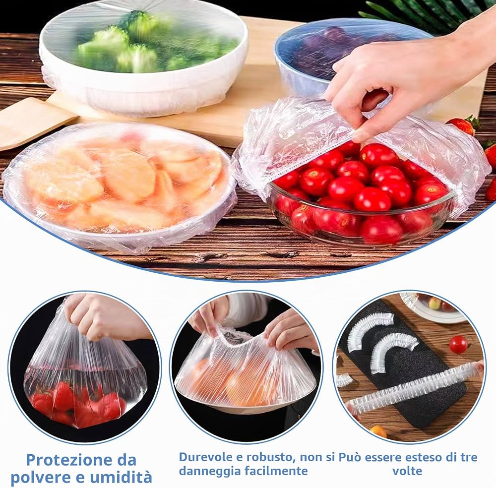 Copripiatti Elastici Riutilizzabili 200 Pz - Copri Alimenti Ø 25 cm Senza BPA