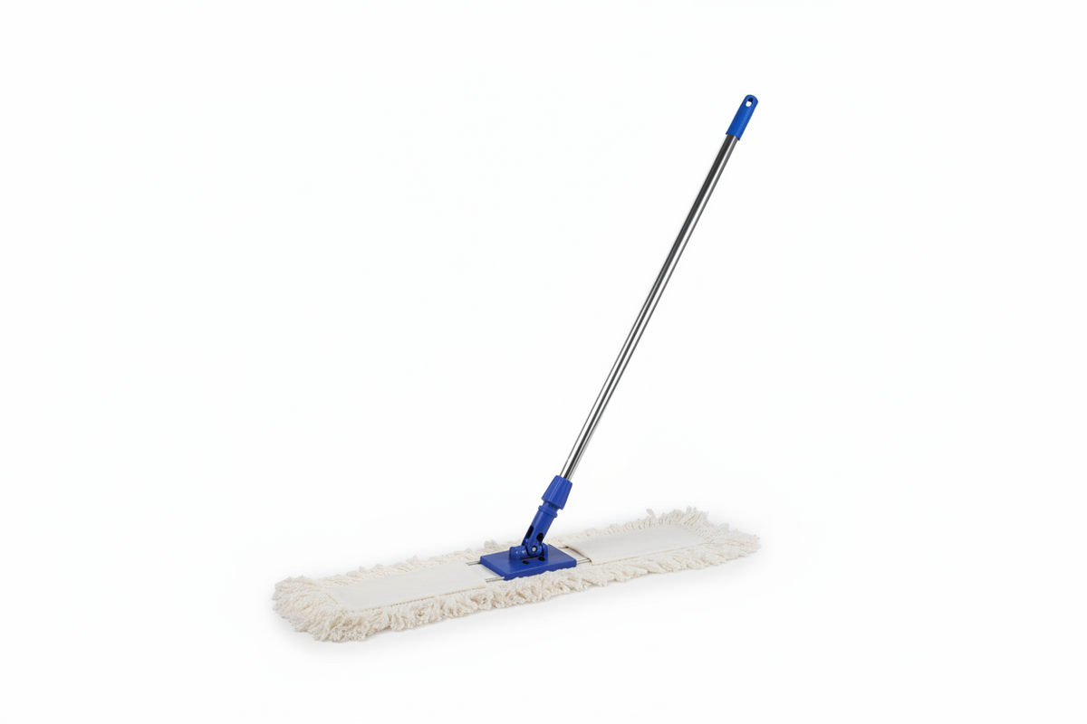 Balai industriel en coton de 100 cm avec manche en aluminium de 140 cm - Franges renforcées pour les grandes surfaces