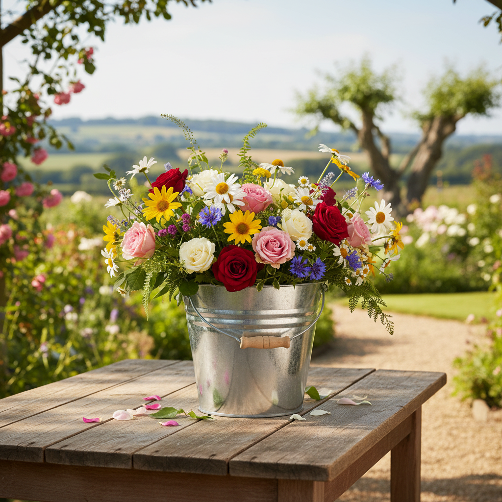 Secchio con fiori freschi