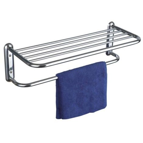 FERCASASHOP - Wall-mounted Bathroom Towel Holder, Towel Shelf with 6 Rods, Chromed Steel, Space-Saving Shelf