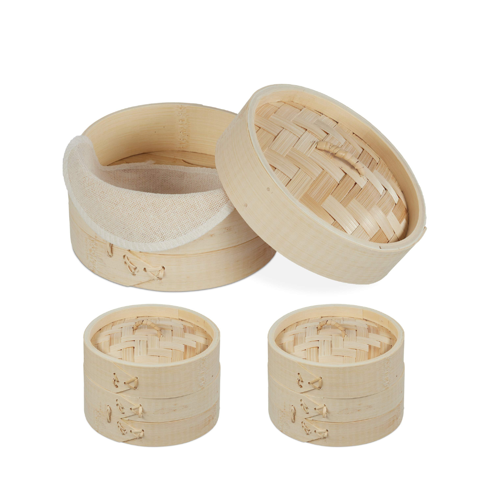 Cuiseur vapeur chinois en bambou avec 3 paniers, 13,5 cm - Cuisson vapeur traditionnelle