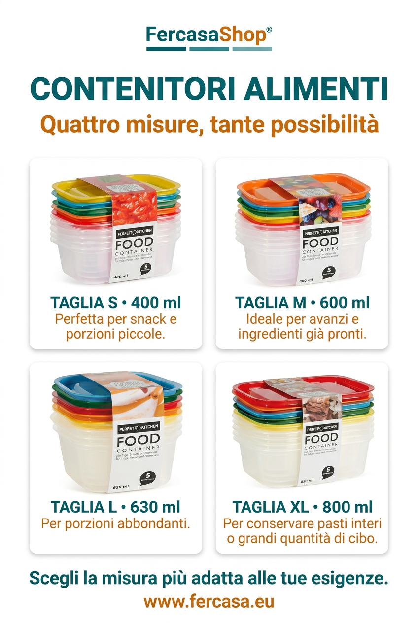 Volantino FercasaShop con contenitori alimenti nelle quattro misure
